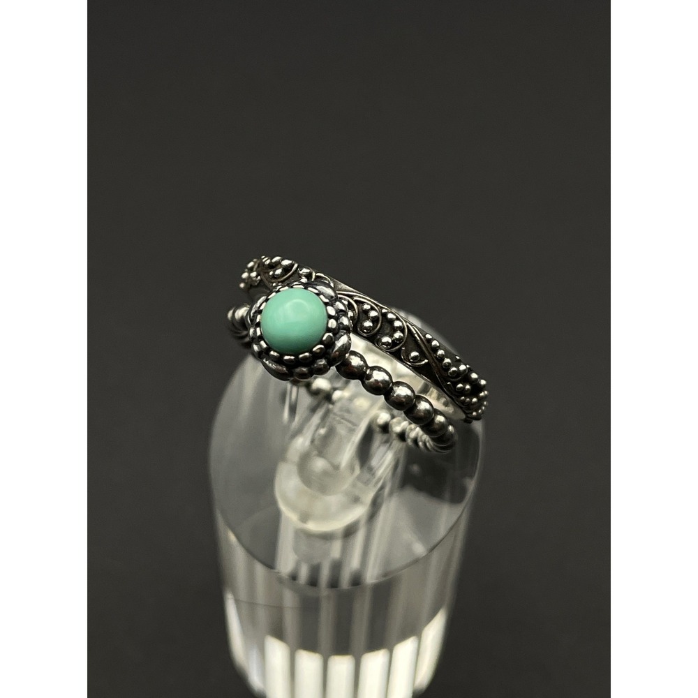 Lois Hill and Pandora Turquoise Stacking Rings Set Sterling Silver Balinese - Picture 7 of 16